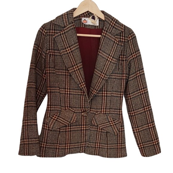 Vintage Jackets & Blazers - Vintage Plaid Tweed Wool Fitted Blazer